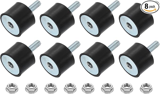 uxcell M5 Rubber Mounts, 8Pcs 20x15mm(DxH) Rubber Cylindrical Anti Vibration Isolator Shock Absorber with Lock Nut for Car Bobbin Generator Air Compressors