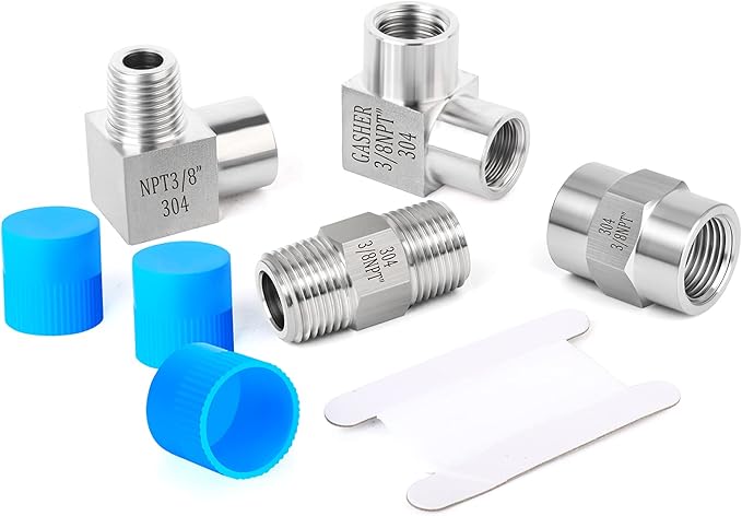 GASHER 4pcs Stainless Steel Pipe Fitting 90 Degree Barstock Street Elbow, 3/8 Inch NPT Male Pipe to 3/8 Inch NPT Female Pipe