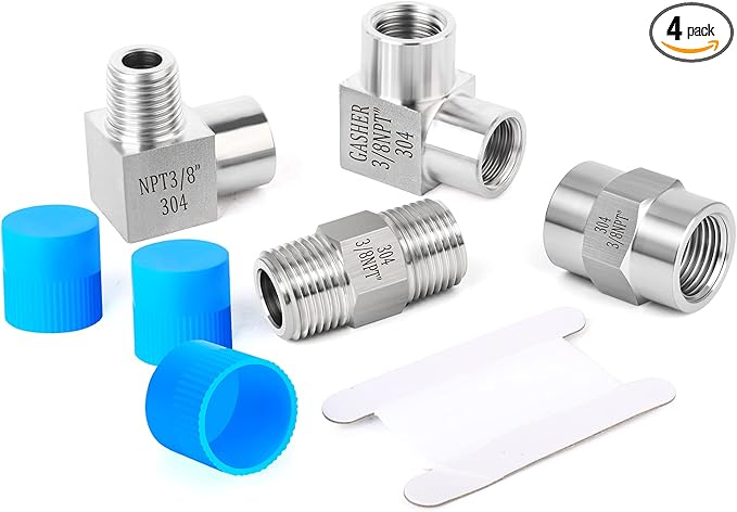 GASHER 4pcs Stainless Steel Pipe Fitting 90 Degree Barstock Street Elbow, 3/8 Inch NPT Male Pipe to 3/8 Inch NPT Female Pipe