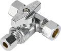 (Pack of 2) EFIELD 1/4-Turn Stop Tee Compression Stop Valve, 3/8" OD x 3/8" Com OD, Chrome Plated Brass, UPC Certified,(VALVE465)