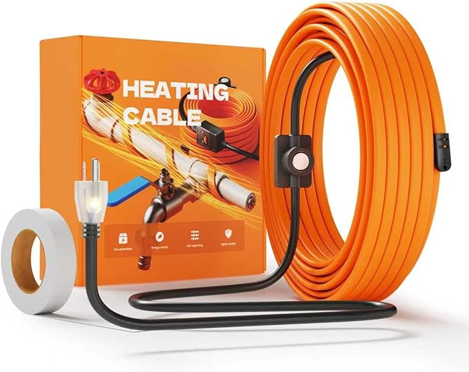 Heat Tape for Water Pipes with Thermostat, Anti-Freeze, Electric Heat Tape, Keeps Water Flowing at -22℉/-30℃, 12FT, Orange, UL&ETL Listed 120V