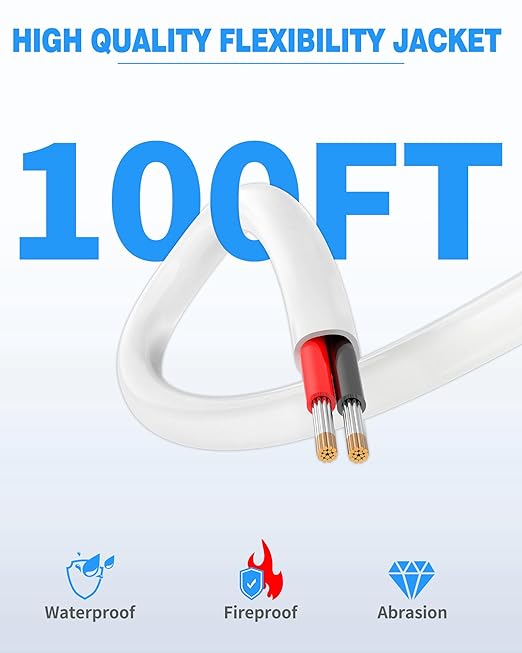 NAOVEO 18 Gauge Wire 2 Conductor Electrical Wire, 18 AWG Stranded PVC Tinned Copper Cable, Flexible/Low Voltage Automotive Wiring for LED Lamps, Marine, Speaker, Appliances (100FT)