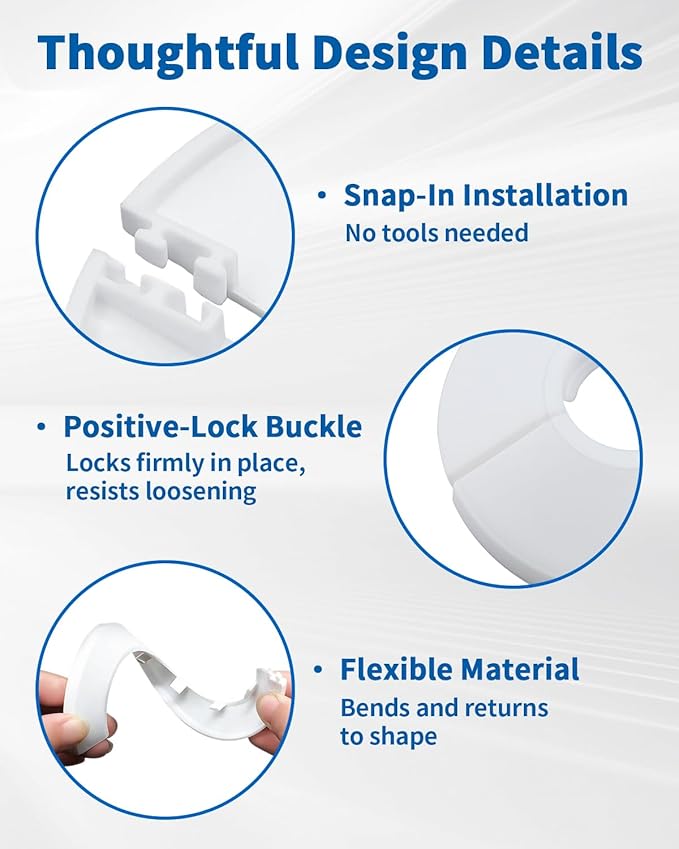 9 PCS Escutcheon Plate, Fit 1/2 Inch Flange Water Pipe Cover Decoration 16mm(5/8"), Plastic PP White Snap-On Escutcheon Plate 1/2 inch Cover for Wall Pipe Tube Decoration