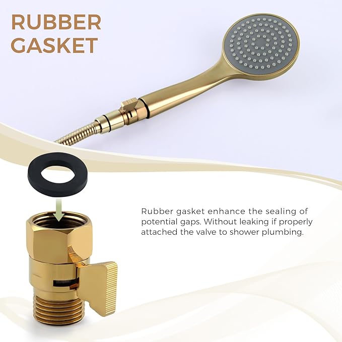 Shower Flow Control Valve, Brass Water Restrictor for Shower Head, Titanium Gold