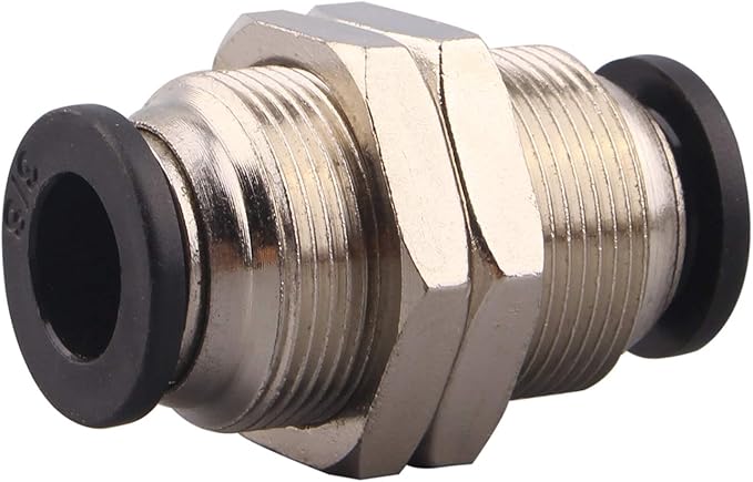 Bulkhead Union Push to Connect Tube Fitting 3/8 Inch Tube OD Double Threaded (2 Packs)