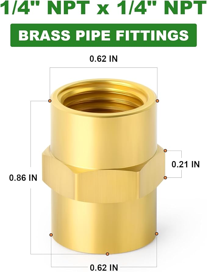 TAISHER 15PCS Brass Pipe Fitting, Coupling, 1/4-Inch Female Pipe x 1/4-Inch Female Pipe