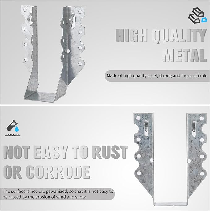 10PCS 2x6 Joist Hangers, 20 Gauge Double Shear Face Mount Rafter Brackets for Wood, Hurricane Rafter Ties Clips LU26 for Rafters, Decks, Floors and Ceiling Trusses, Lumber Beam Connectors