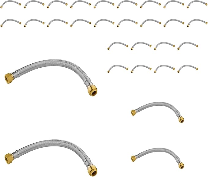 (30 Pack) Seelink 15-Inch Stainless Steel Flexible Water Heater Hose, 1/2" Push-Fit x 3/4" FIP, Push-to-Connect for Copper, PEX, and CPVC