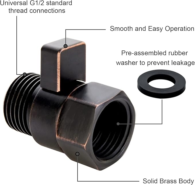 BRIGHT SHOWERS Water Flow Control Valve, Brass Shower Head Water Valve with Handle Lever, Flow Regulator Water-Saver Volume, Oil-Rubbed Bronze