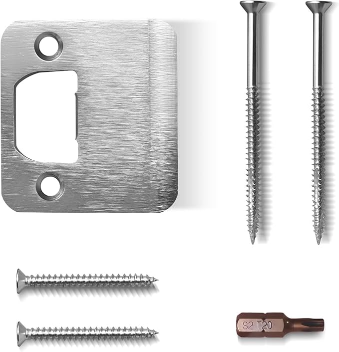 Extended Strike Plate 2" x 2-1/4", Heavy Duty Version, with Torx/Star Screws & Bit, Door Latch Security Striker Extender, Door Reinforcement Kit(Brushed Nickel, 1 Pack)