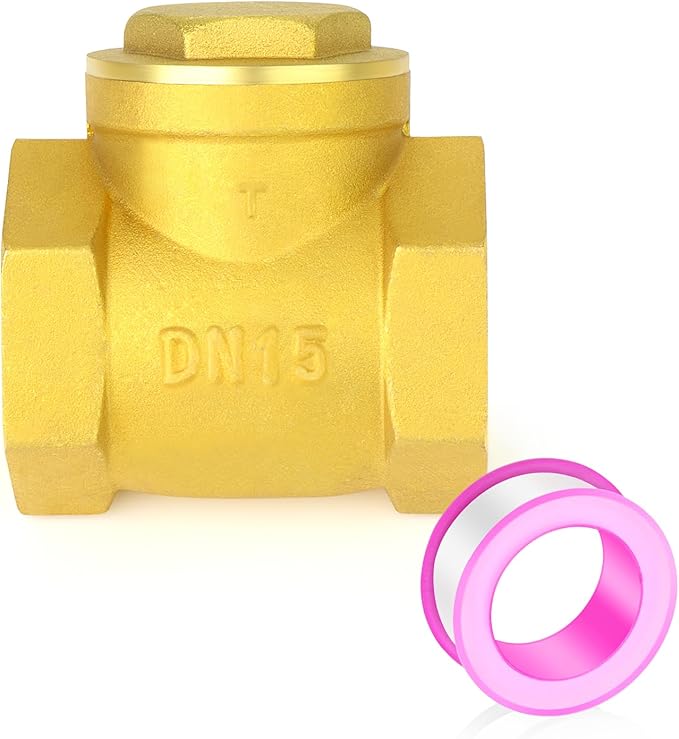 GASHER 1PCS Brass Swing Check Valve 1/2" Female Thread, Backflow Prevention, One Way Check Valves for Sump Pump and Air Compressor, Gas Air Fuel Oil Water