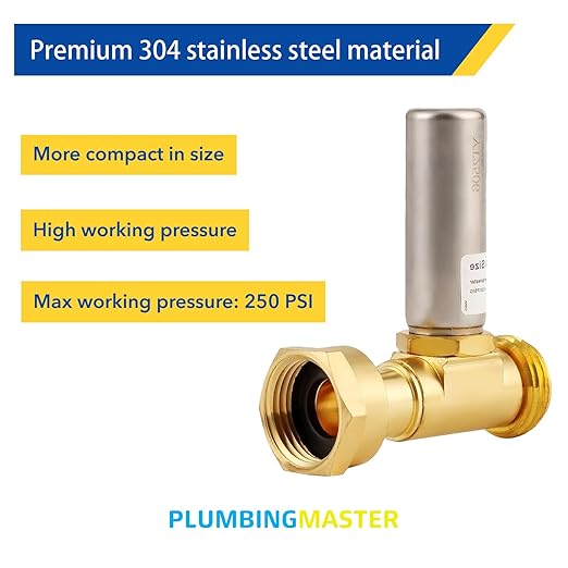 Straight Water Hammer Arrestor for Washing Machine, 3/4 Inch Swivel FHT X 3/4 Inch MHT Stainless Steel Chamber and Washers, Absorb Shock and Reduce Noise (2pcs)