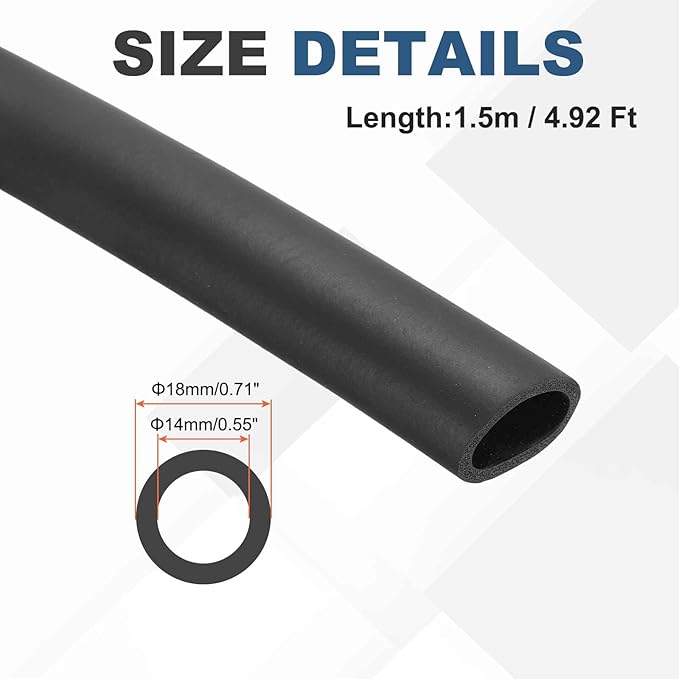 5/9" ID Pipe Insulation Foam Tube, EPDM Pipe Cover 5/7" OD Wrap Roll Bar Tubing 4.9FT Long - Insulation Freeze Heat Preservation for Guitar Stand/AC Units/Exercise Machine