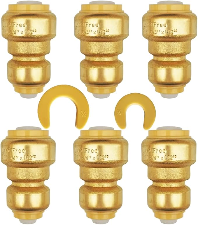 HQMPC 1/2"x3/4" Push Fit PEX Fittings Straight Coupling, Push-to-Connect Copper, CPVC, Brass, 6PCS