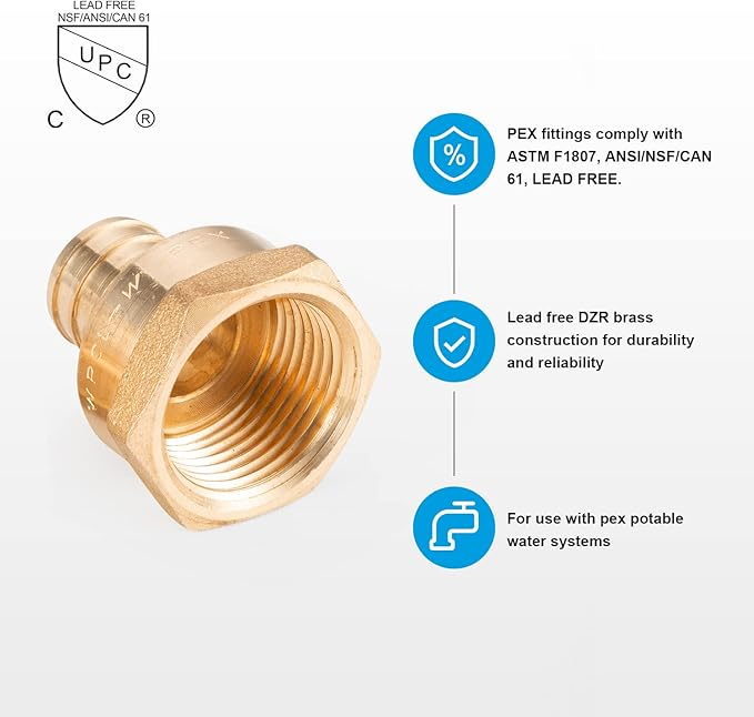 WMAXPFIT(5 Pack) 3/4 Inch PEX x 3/4 Inch Female NPT Thread Adapter F1807, LF Brass crimp fitting for PEX-b pipe