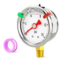 0-15psi Stainless Steel Glycerin Liquid Filled Pressure Gauge1/8 NPT 1.5" Dial, Lower Mount for Pressure Testing of Water, Oil and Air (with Range Mark Pointer)