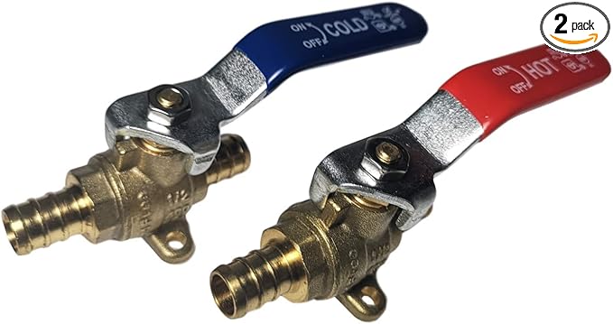 2 Pieces XFITTING 1/2" Pex Ball Valve with Drop Ear Hot and Cold.