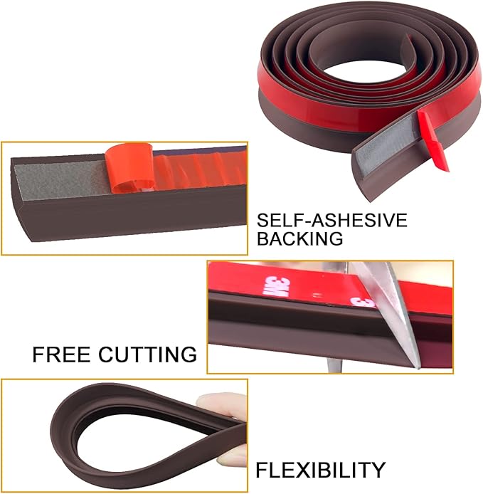 Floor Rubber Transition Strip Self Adhesive Carpet to Tile Transition Strip Edging Trim Strip for Threshold Transitions with a Height Less Than 5 mm/0.2in (Coffee, 6.56FT)