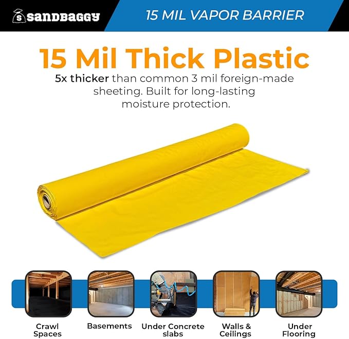 15 Mil Vapor Barrier – Polyethylene Visqueen (USA Made) - Sandbaggy (14ftx35ft, 1, Count)