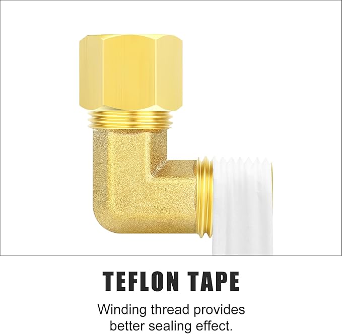 GASHER 5PCS Brass 90 Degree Elbow Compression Tube Pipe Fitting Connector, 1/2" Tube OD x 3/8" NPT Male Connector