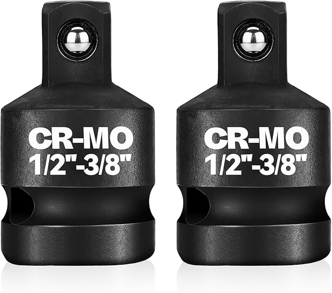 1/2" Female to 3/8" Male Impact Socket Adapter Reducer Set, 2 Pcs Chrome Molybdenum Steel Driver Conversion Adapters, for Sockets and Impact Wrench