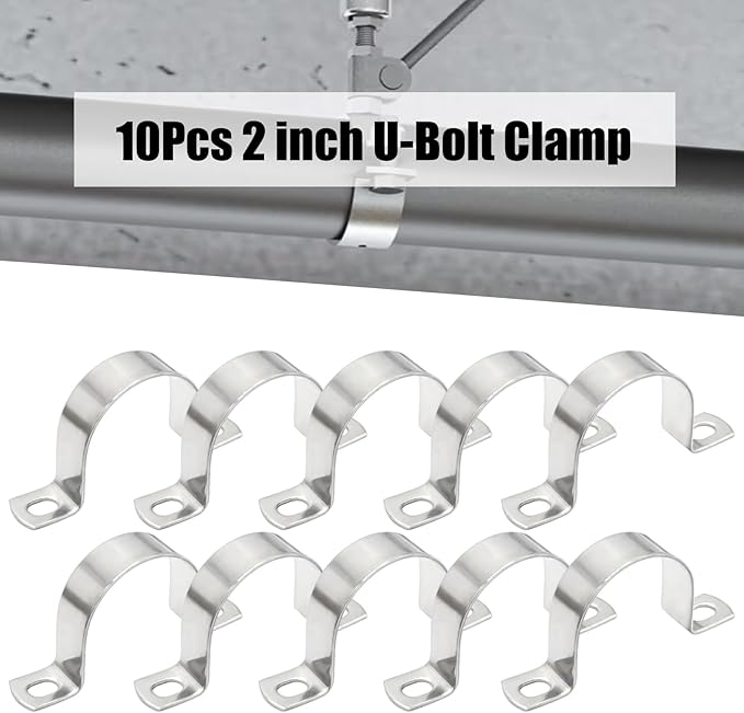 10Pcs 2 inch Heavy Duty U-Tube Strap Clamp, 304 Stainless Steel U-Shaped Bracket Pipe Strap Clamp Hanger for Hose Clamp Pipe Clamp (50mm)