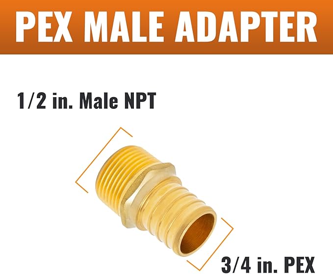 SUNGATOR 12-Pack PEX 3/4" x 1/2" NPT Male Threaded Adapter Crimp Fitting, No Lead Brass