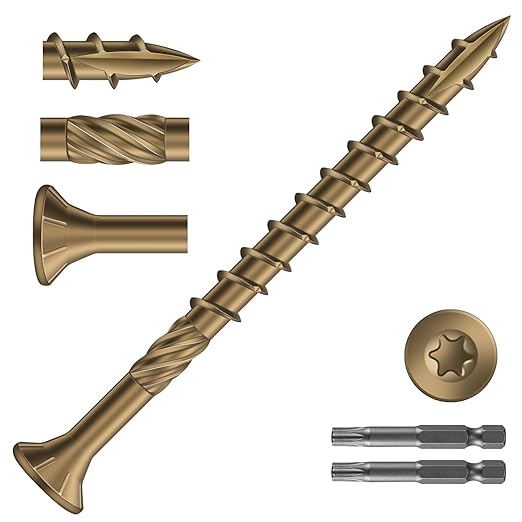 #10 x 2-1/2" Deck Screws (318Pcs) 4lb. Carbon Steel, Yellow, Flat Head, Rust Resistant epoxy Coated, with T25 Star Bit