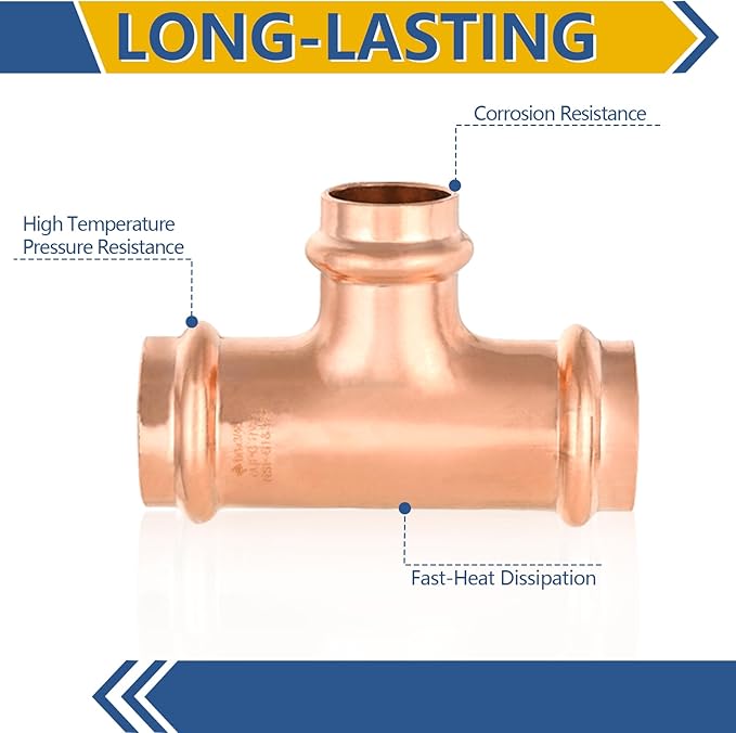 10-Pack GUOFIS Copper Press Tee,1" x 1" x 3/4" Tee Fittings for Copper Tube Connection with Stop(PRESS010-10Pack)