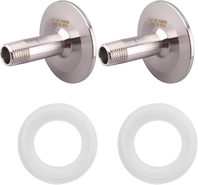 DERNORD 2 Pack Sanitary Male Threaded Pipe Fitting to TRI CLAMP with 2 Silicone Gaskets (OD 50.5mm Ferrule) (Pipe Size: 1/4" NPT)