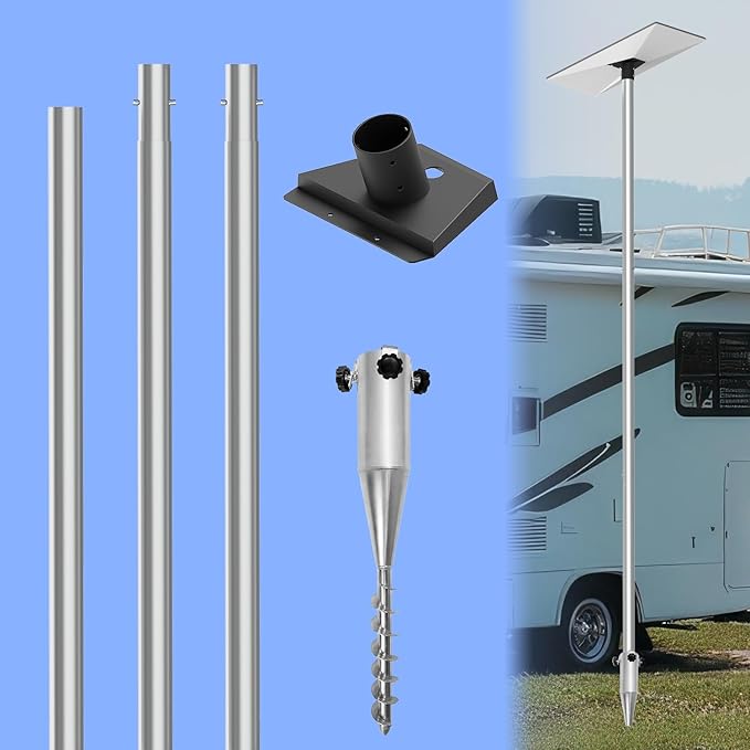 Starlink Gen 3 Pole Mount - Durable 2" Diameter 8.9ft Aluminum Pole With Pipe Adapter - Perfect for Secure Standard Dish (Mount With Ground Anchor)