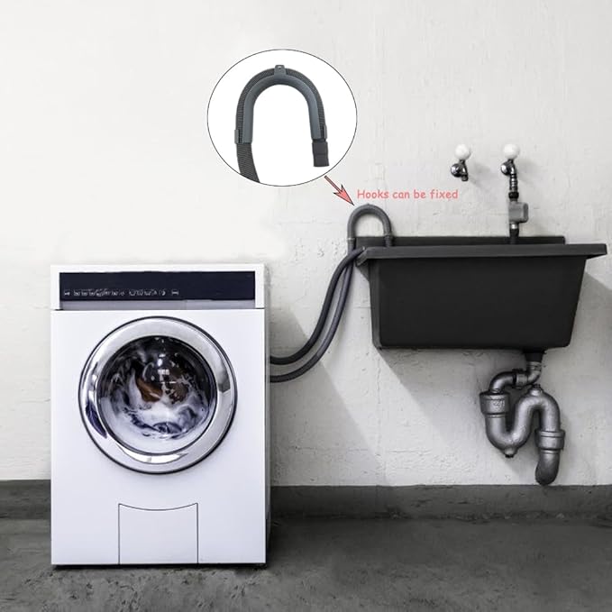 Washing Machine Drain Hose, Drain Extension Kit, Dishwasher Floor Drain Pipe, Equipped With A White Extension, Two Hose Clamps, And A U-Shaped Fixed Hook (6.5FT)