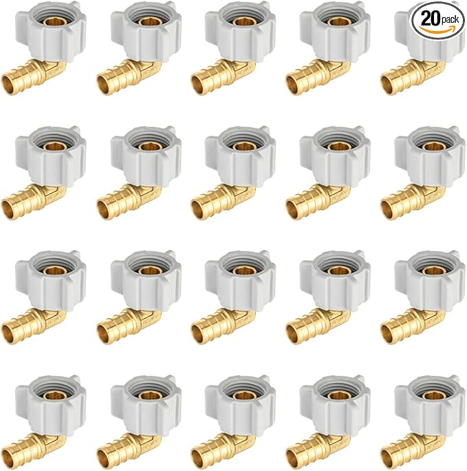20-Pack EFIELD Pex1/2" X 1/2" Female NPT Swivel Elbow Brass Barb Crimp Fittings, ASTM F1807,(PEX1807299)