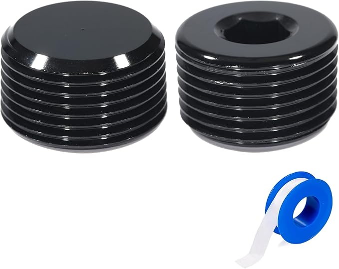 3/4 NPT Male Thread Allen Head Socket Pipe Plug Fitting Aluminum Black（2pcs）