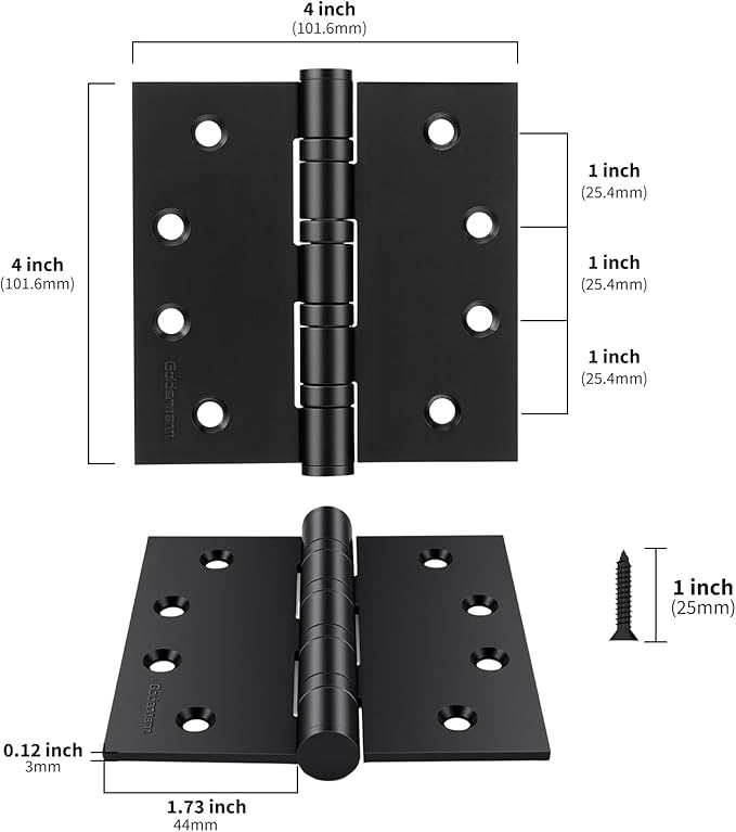 goldenwarm 3 Pack 4 x 4 Inch Ball Bearing Door Hinges Heavy Duty Stainless Steel Exterior Door Hinges with Square Corners Matte Black Smooth & Quiet with Non-Removable Pin