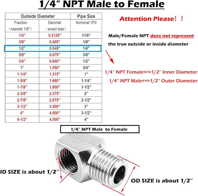 Beduan Stainless Steel Cast Pipe Fittings 90 Degree Barstock Street Elbow 1/4" NPT Male x 1/4" NPT Female Water Fuel Air