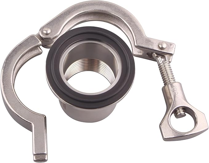 DERNORD 2 Pcs Sanitary Female Threaded Ferrule Pipe Fittings + SUS304 Tri-clamp (Tri-clover Clamp) + FKM Gasket (Female Threaded Pipe Size:1-1/2 Inch DN40)