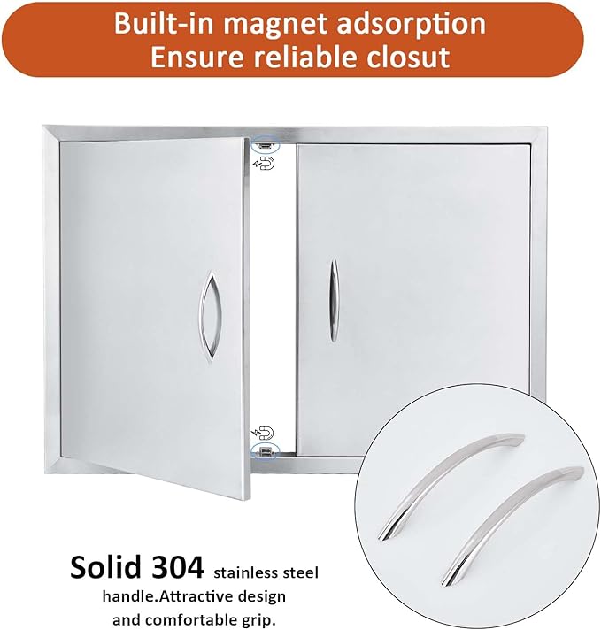 JIE JIN 26" W X 24" H Outdoor Kitchen Doors Double Doors Thickened 304 Brushed Stainless Steel BBQ Access Door BBQ Island Doors Outdoor Kitchen Accessories Door for Outdoor Kitchen BBQ Island