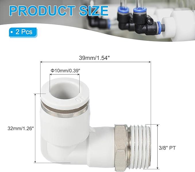 PATIKIL Push to Connect Fitting, 10 Pack Pneumatic Air Elbow Quick Connector 3/8"PT Male Thread x 10mm Tube 90 Degree Connect Tubing Elbow Air Tube Fitting Pneumatic Quick Adapter, White