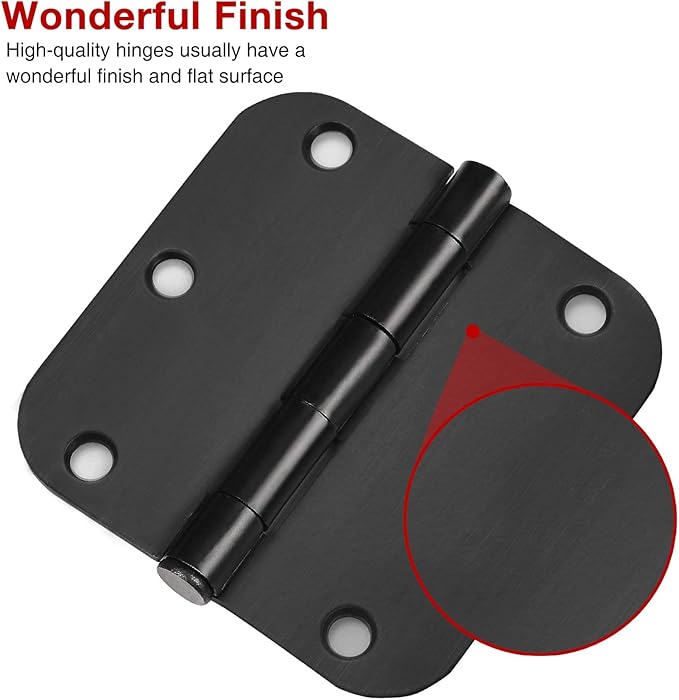 30 Pack Matte Black Door Hinges 3.5 x 3.5 Inch 5/8" Radius, Interior Heavy-Duty Rounded Hinge for Doors Standard Bedroom Office Door Hardware Removable Pin,RV,Garage,Storage Shed,Livestock Facilities