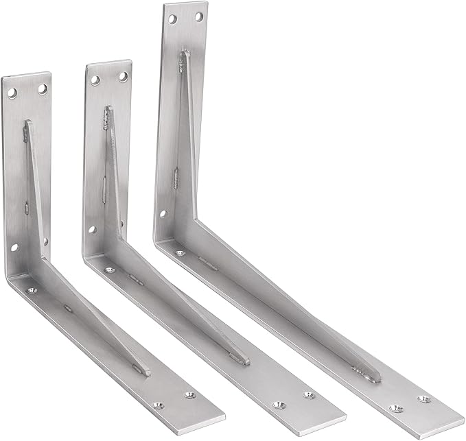 YUMORE Shelf Bracket Heavy Duty 12x8x2 in, 1/5IN Extra Thick Solid L Brackets Stainless Steel Countertop Bar Top Support Brackets Wall Mounted, Includes Hardware, 2 Pack