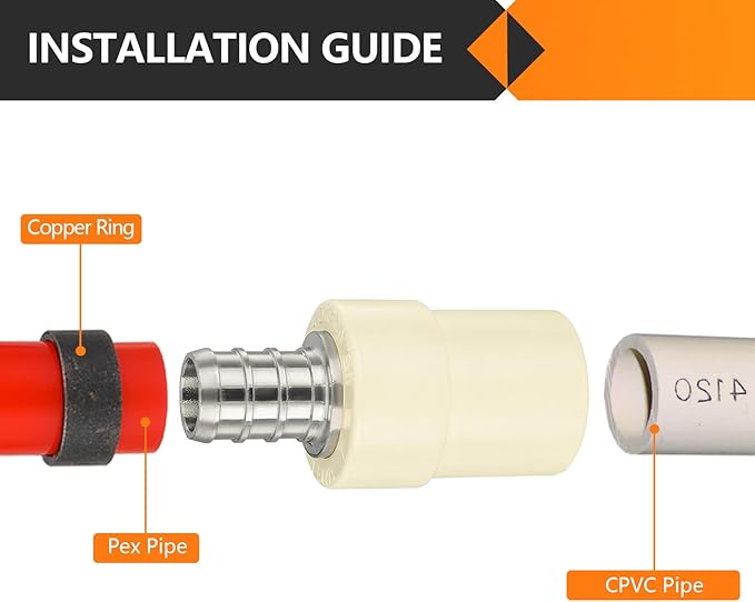 10-Pack HeSun 1/2-Inch CPVC Transition Coupling, 1/2" PEX x 1/2" CPVC Brass Crimp Pex Fittings, ASTM F1807(PEX1807340)