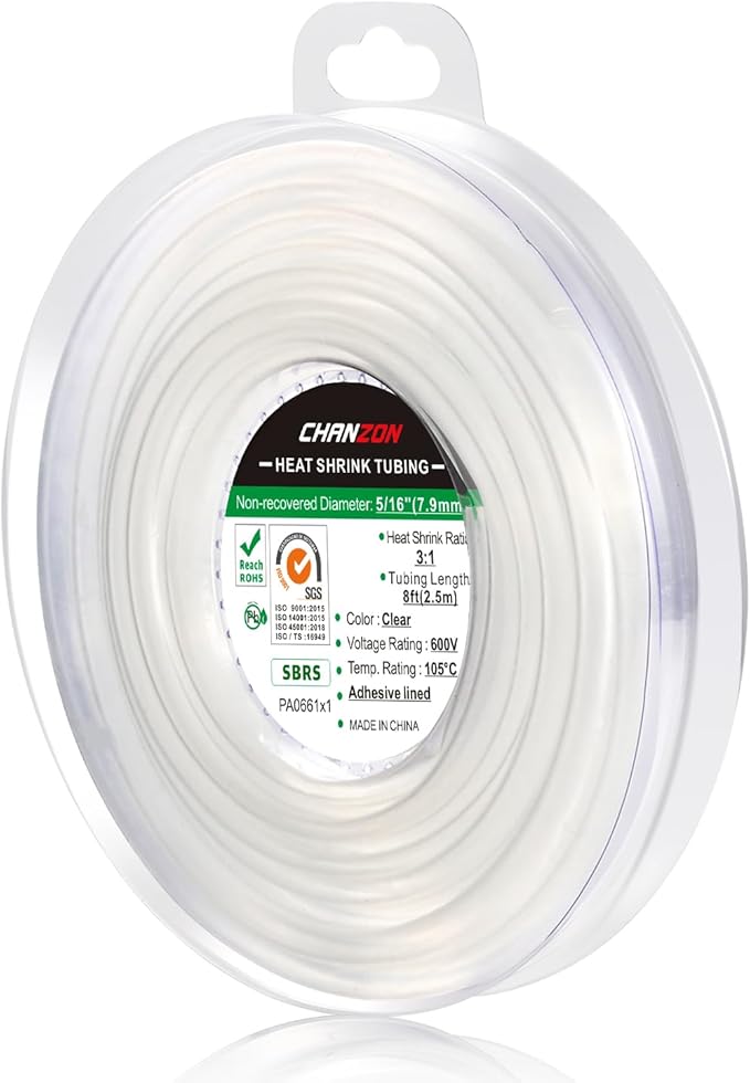 Chanzon 3:1 Ratio 5/16" (7.9mm) Heat Shrink Tubing - Marine Grade Waterproof Adhesive Lined - 8Ft Roll (2.5M Total Length) Clear/Transparent Polyolefin Sleeving Wrap Shrinking 3 to 1 Ratio 1pcs