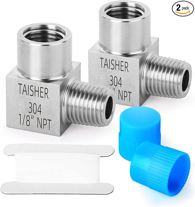TAISHER 2PCS 304 Stainless Steel Square 90 Degree Barstock Street Elbow, 1/8 Inch NPT Male Pipe to 1/8 Inch NPT Female 304 Stainless Pipe Fitting