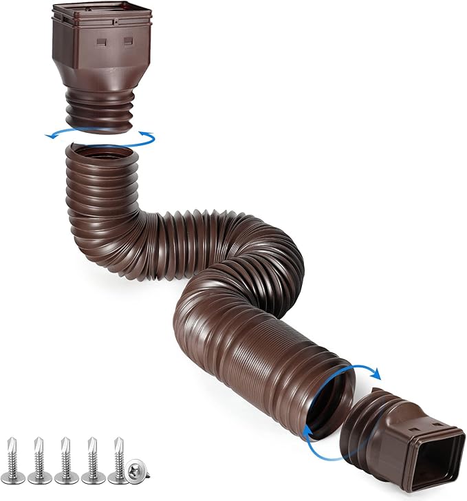Brown 1-Pack Rain Gutter Downspout Extensions Flexible, Drain Downspout Extender,Down Spout Drain Extender, Gutter Connector Rainwater Drainage,Extendable from 21 to 68 Inches