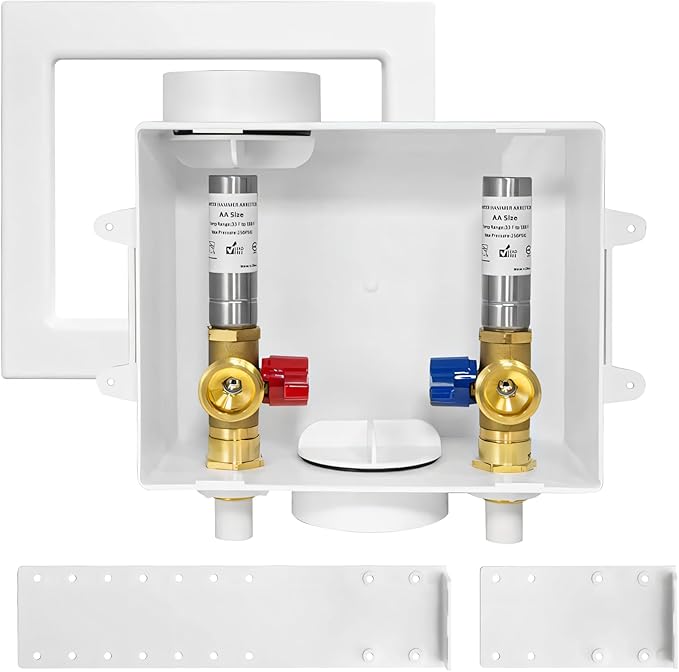1-Pack HeSun Washing Machine Outlet Box, 1/2 Inch CPVC Inlet x 3/4 Inch MHT Outlet, Pex Washer Box with Stainless Steel Water Hammer Arrestor(WM009)