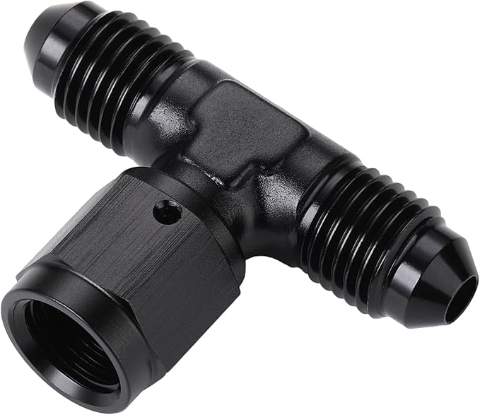 4AN Male Flare Tee T Fitting Adapter with AN4 Female Swivel On Side Aluminum Black