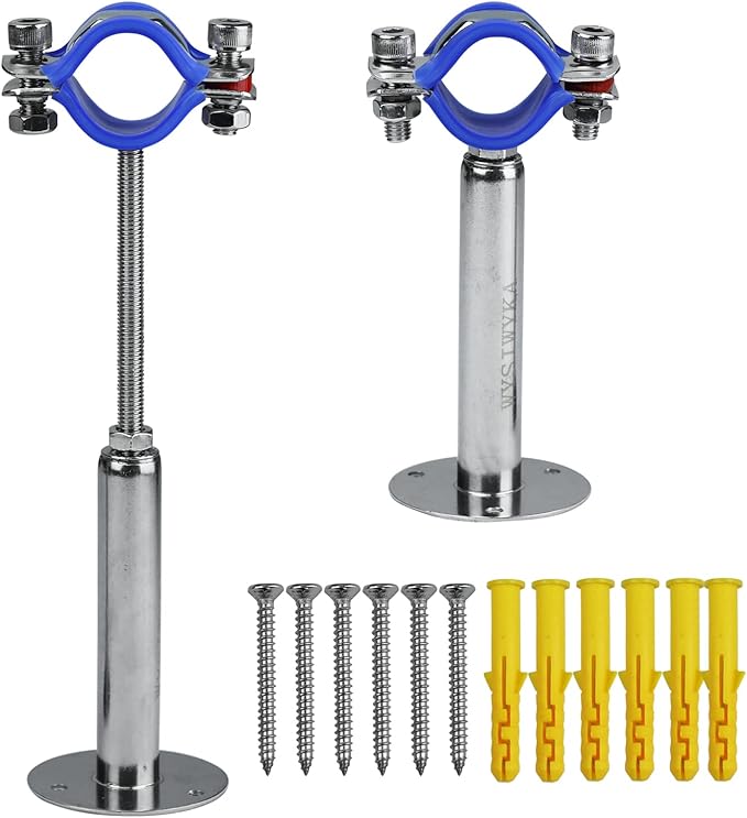 2PCS 304 Stainless Steel Wall Mount Ceiling Mount Pipe Supports, Adjustable Pipe Strap Clamp with screws for OD Pipe 51-57mm, Adjustable Height 100-200mm for ID 2" Pipe