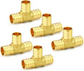 GASHER 5Pcs No Lead Brass 3/4" Pex Tee Fittings, 3/4 Inch Pex Fittings for Pex Tubing