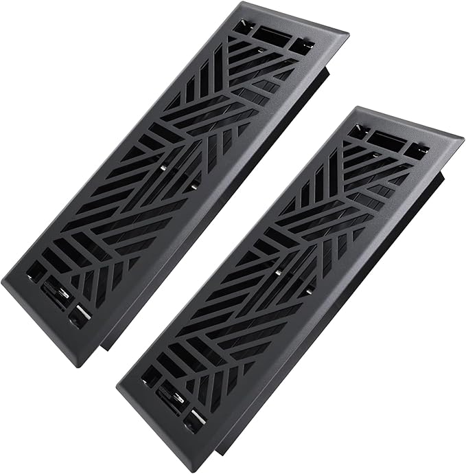 4x12 Inches 2 Pack Heavy Duty Walkable Floor Register Easy Adjust Air Supply Lever Floor Vents - Brooklyn Design - Vent Cover for Home Floor - Matte Black